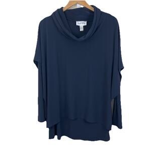 Joseph Ribkoff Layered Cowl Neck Tunic Top Womens Size 14 Navy Blue Liquid Knit